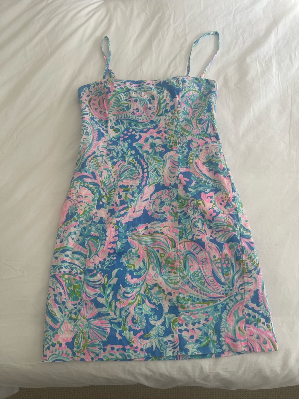 Lilly Pulitzer Blue and Pink Paisley Spaghetti Strap Mini Dress